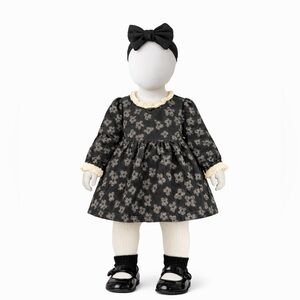 SHEIN Black and Cream Floral Kids Dress